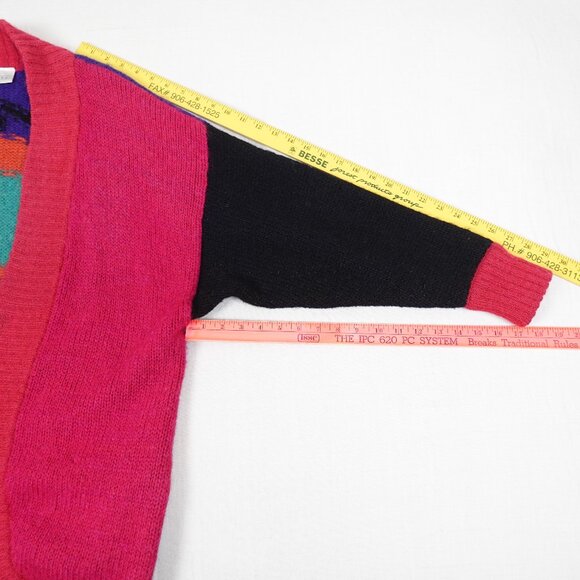 Art Deco Mohair Blend Knit Sweater Women's 12 Colorful Abstract Cardigan - Picture 11 of 11